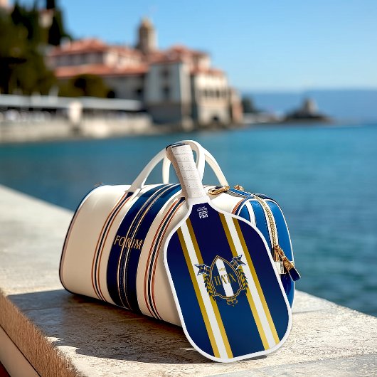 Luxe Royal Blauw en Wit Monogram Pickleball Paddle