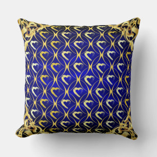 Luxe Royal Blue en Gold Hearts Kussen