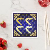 Luxe Royal Blue en Gold Hearts servet (Insitu)