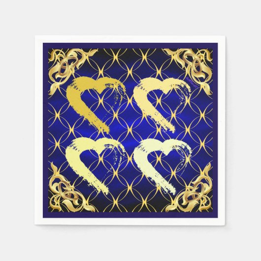 Luxe Royal Blue en Gold Hearts servet (Voorkant)