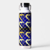 Luxe Royal Blue en Gold Hearts Waterfles (Voorkant)