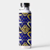 Luxe Royal Blue en Gold Hearts Waterfles (Rechts)