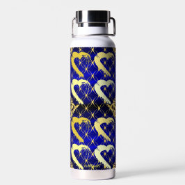 Luxe Royal Blue en Gold Hearts Waterfles