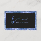 Luxe Royal Blue Glitter Lijst Script Monogram Visitekaartje (Voorkant)
