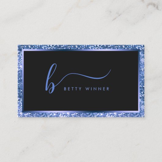 Luxe Royal Blue Glitter Lijst Script Monogram Visitekaartje (Voorkant)