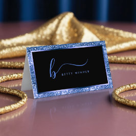 Luxe Royal Blue Glitter Lijst Script Monogram Visitekaartje