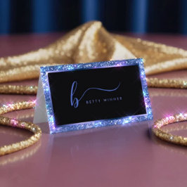 Luxe Royal Blue Glitter Lijst Script Monogram Visitekaartje