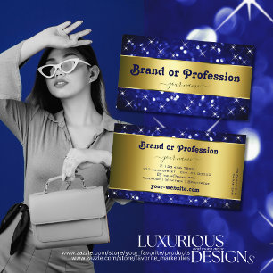 Luxe Royal Blue Glitter Sparkle Stars Gold Decor Visitekaartje
