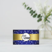 Luxe Royal Blue Glitter Sterren Goud en Logo Visitekaartje (Staand voorkant)