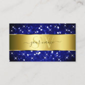 Luxe Royal Blue Glitter Sterren Goud en Monogram Visitekaartje (Voorkant)