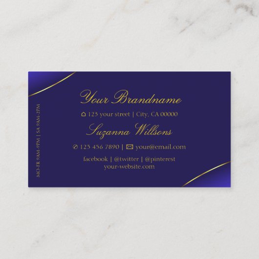 Luxe Royal Blue Gold Decor met Sparkle Diamonds Visitekaartje (Achterkant)