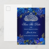 Luxe Royal Blue Quinceanera Save the Date Briefkaart (Voorkant / Achterkant)
