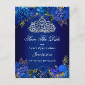 Luxe Royal Blue Quinceanera Save the Date Briefkaart (Voorkant)