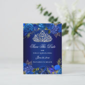 Luxe Royal Blue Quinceanera Save the Date Briefkaart (Staand voorkant)