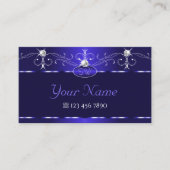 Luxe Royal Blue Squiggles Sparkle Jewels Initialen Visitekaartje (Voorkant)