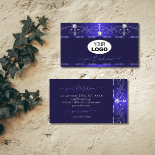 Luxe Royal Blue Squiggles Sparkle Jewels met Logo Visitekaartje