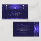 Luxe Royal Blue Squiggles Sparkle Jewels Monogram Visitekaartje (Voorkant / Achterkant)