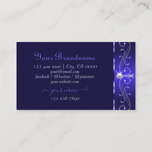Luxe Royal Blue Squiggles Sparkle Jewels Monogram Visitekaartje (Achterkant)