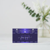 Luxe Royal Blue Squiggles Sparkle Jewels Monogram Visitekaartje (Staand voorkant)