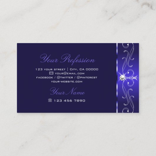 Luxe Royal Blue Squiggles Sparkle Jewels Ornamente Visitekaartje (Achterkant)