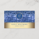 Luxe Royal Gold & Blue Glitter Elegant Visitekaartje (Voorkant)