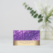 Luxe Royal Gold & Paarse Glitter Elegant Visitekaartje (Staand voorkant)