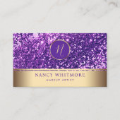 Luxe Royal Gold & Paarse Glitter Elegant Visitekaartje (Voorkant)