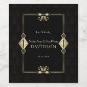 Luxe Royal Goud Zwart Art Deco 1920 Huwelijk Wijn Etiket (Enkel label)