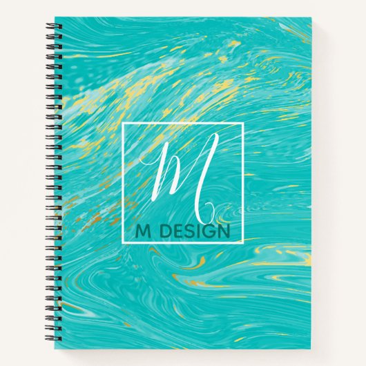 Luxe Royal Marble Blue Monogram Business Notitieboek (Voorkant)