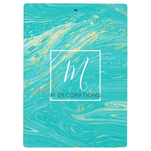 Luxe Royal Marble Gold Blue Monogram Business Klembord (Achterkant)