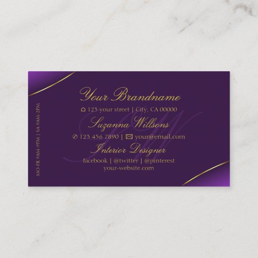 Luxe Royal Paars met Gold Border en Monogram Visitekaartje (Achterkant)
