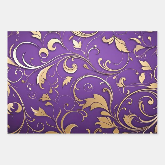 Luxe Royal Paarse en gouden damast patroon Inpakpapier Vel (Voorkant 2)