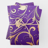 Luxe Royal Paarse en gouden damast patroon Inpakpapier Vel (In situ)