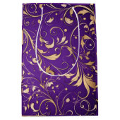 Luxe Royal Paarse en gouden damast patroon Medium Cadeauzakje (Voorkant)