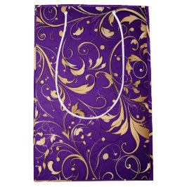 Luxe Royal Paarse en gouden damast patroon Medium Cadeauzakje