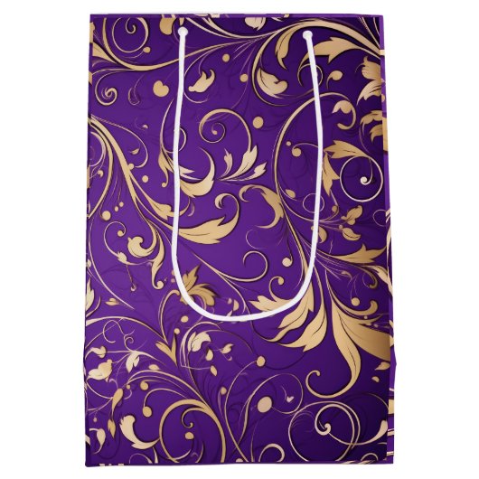 Luxe Royal Paarse en gouden damast patroon Medium Cadeauzakje (Achterkant)