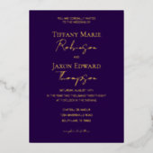 Luxe Royal Paarse en gouden elegantie bruiloft Folie Uitnodiging (Voorkant)