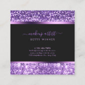 Luxe Royal Paarse Glitter Modern Script Monogram Vierkante Visitekaartje (Achterkant)