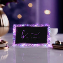 Luxe Royal Paarse Glitter Modern Script Monogram