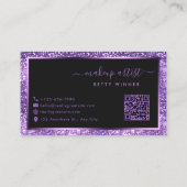 Luxe Royal Paarse Glitter Modern Script Monogram Visitekaartje (Achterkant)