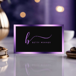 Luxe Royal Paarse Lijst Modern Script Monogram Visitekaartje