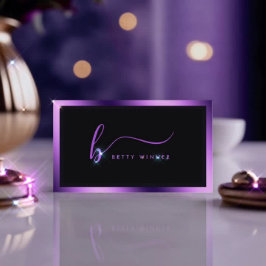 Luxe Royal Paarse Lijst Modern Script Monogram Visitekaartje