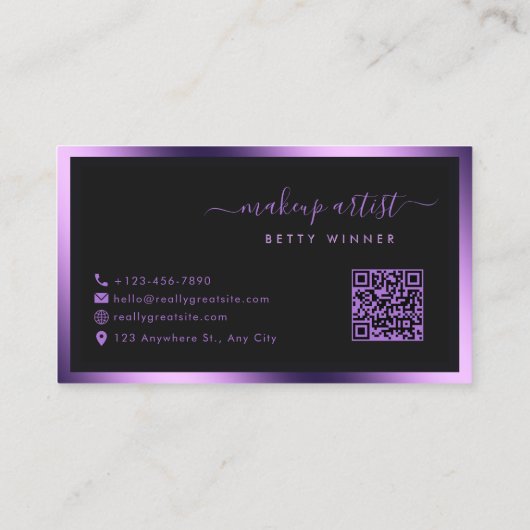 Luxe Royal Paarse Lijst Modern Script Monogram Visitekaartje (Achterkant)