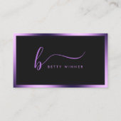 Luxe Royal Paarse Lijst Modern Script Monogram Visitekaartje (Voorkant)