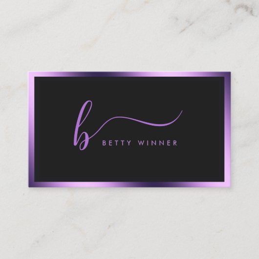 Luxe Royal Paarse Lijst Modern Script Monogram Visitekaartje (Voorkant)