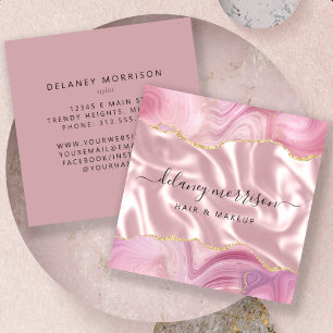 Luxe Roze Agaat Zijde Zilver Glitter Vierkante Visitekaartje