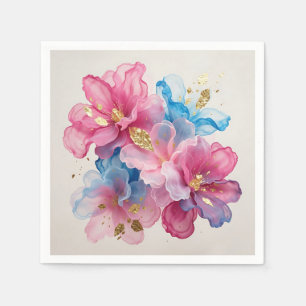Luxe Roze Blauw Goud Bloemmotief Servet
