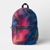 Luxe Roze Blauw Goud Marmeren Rugzak (Voorkant)
