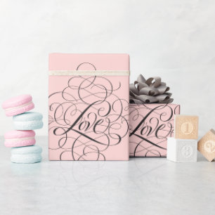 Luxe Roze Bloeiende LIEFDE Moderne Kalligrafie Cadeaupapier