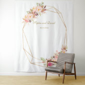 Luxe Roze Bloem Goud Bruiloft Photo Booth Wandkleed (In situ)